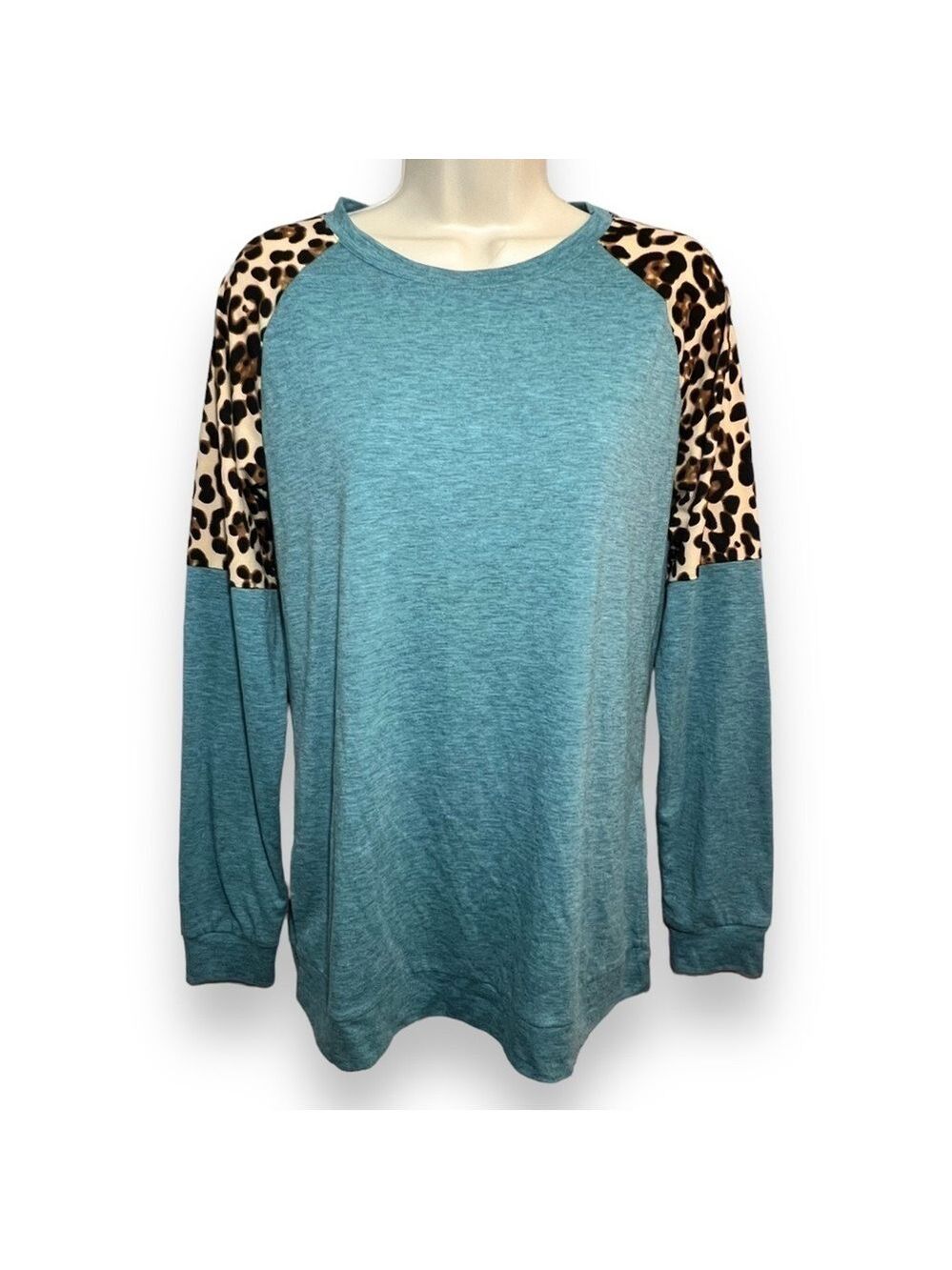 KILIG Women’s Leopard Color Block Long Sleeve Tunic Teal Size Medium